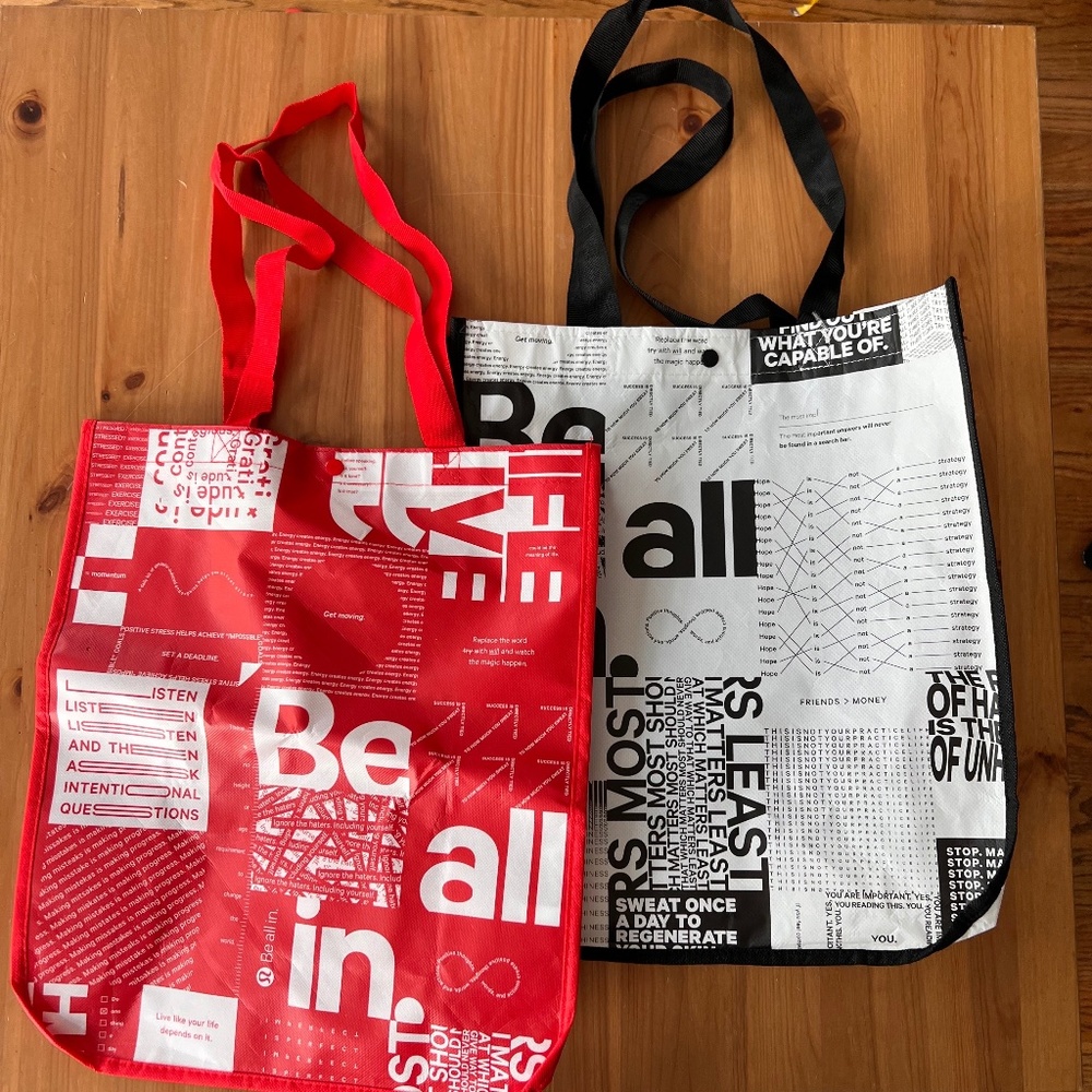 Lululemon Reusable Shopping Bags, Red/White - Set of 2